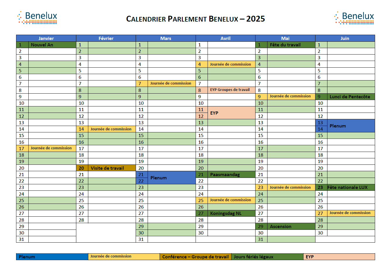 Calendrier annuel 2025